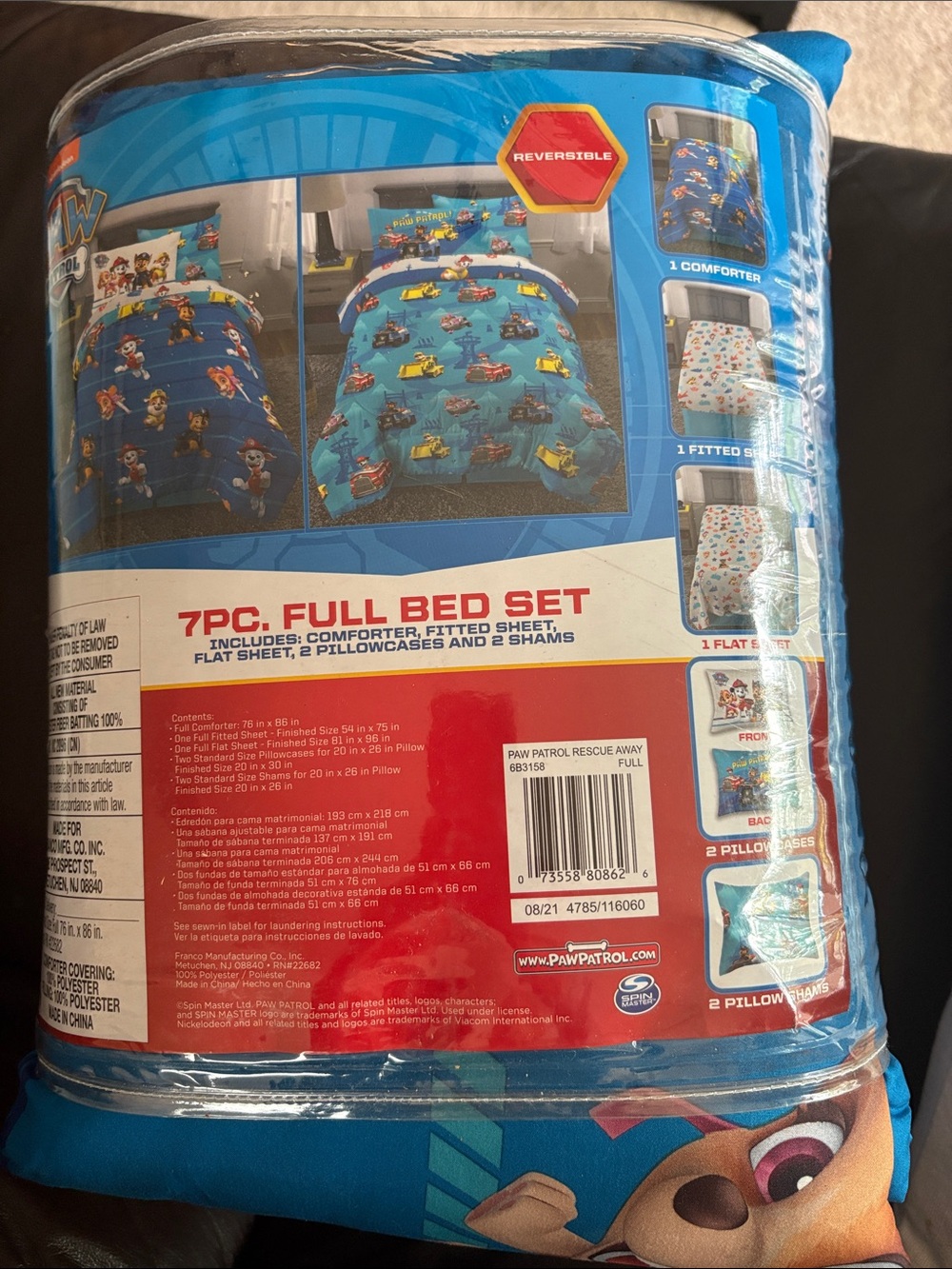 Paw Patrol Blue Kids' Reversible Comforter Bed Set full size